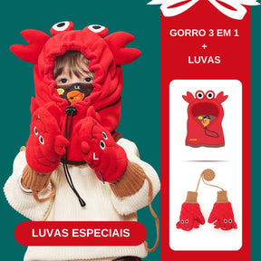 Gorro Infantil 3 em 1 para Inverno + Luvas