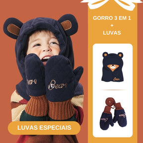 Gorro Infantil 3 em 1 para Inverno + Luvas