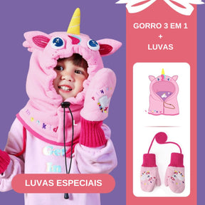 Gorro Infantil 3 em 1 para Inverno + Luvas