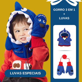 Gorro Infantil 3 em 1 para Inverno + Luvas