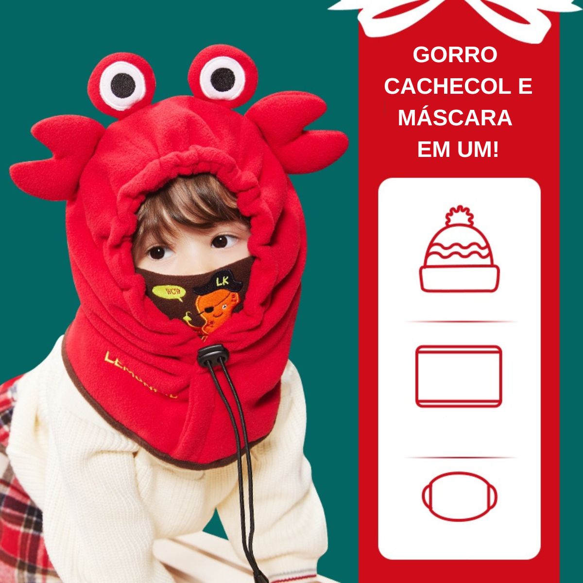 Gorro de Lã Infantil para Inverno - 3 em 1 - Divertidos