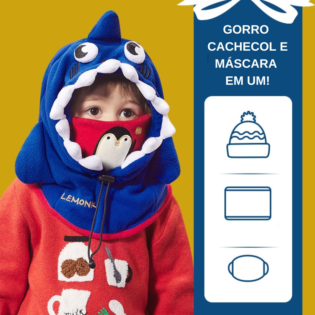 Gorro de Lã Infantil para Inverno - 3 em 1 - Divertidos