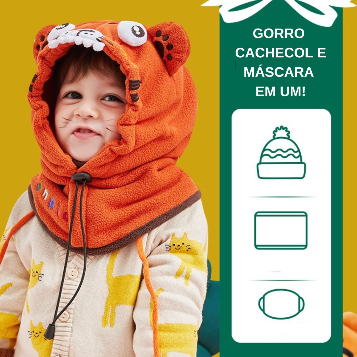 Gorro de Lã Infantil para Inverno - 3 em 1 - Divertidos