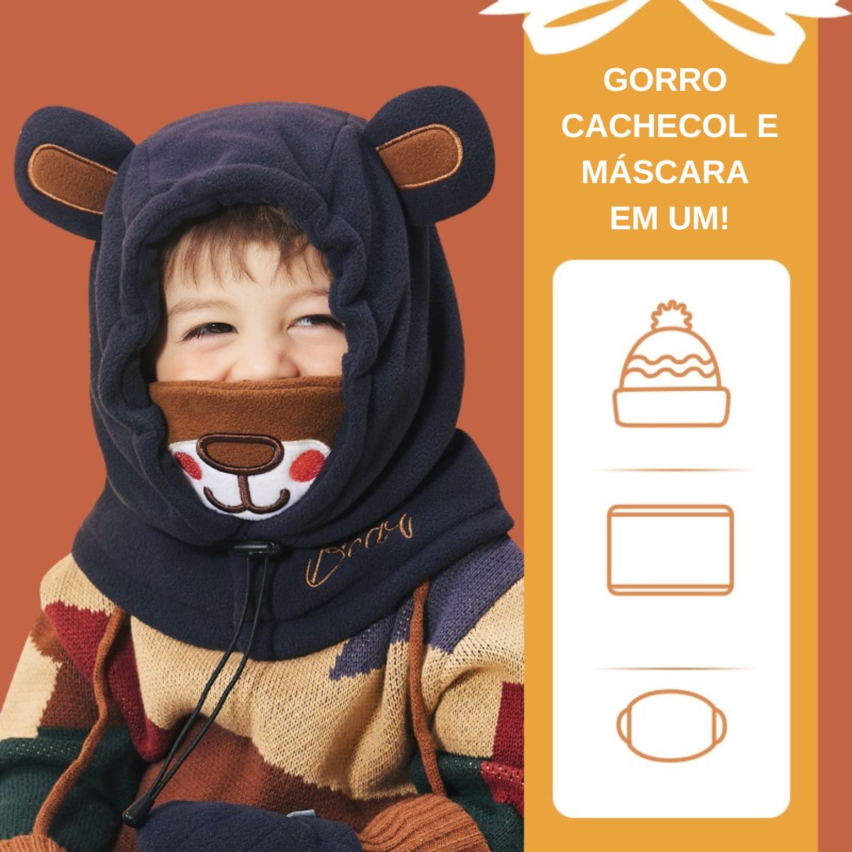 Gorro de Lã Infantil para Inverno - 3 em 1 - Divertidos